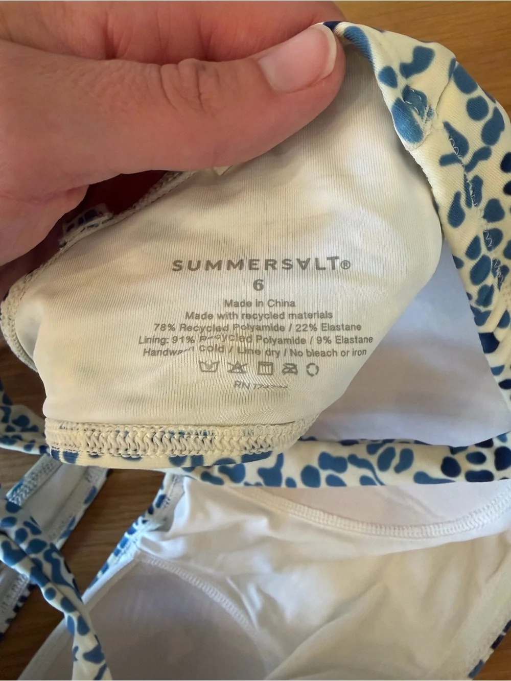 summersalt White Bandeau Bikini Top with Blue Floral Print and Straps